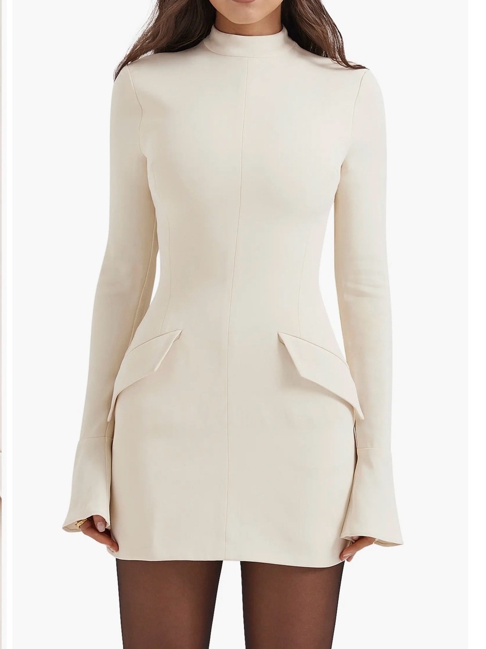 House of CB Cream Mahalia High-Neck Long Sleeve Mini Dress